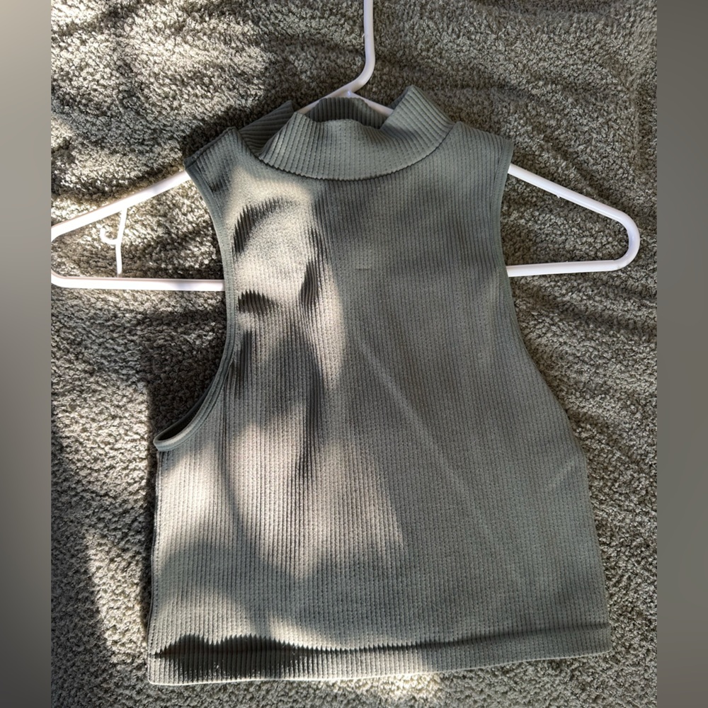 Zara Sage Green Crop Mock Neck Tank Top